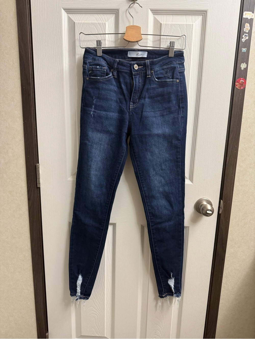 KanCan Dark Indigo Skinny Jeans with Frayed Ankles